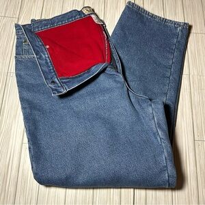 Classic High-Rise Women’s Blue Denim Jeans with Red Fleece Lining